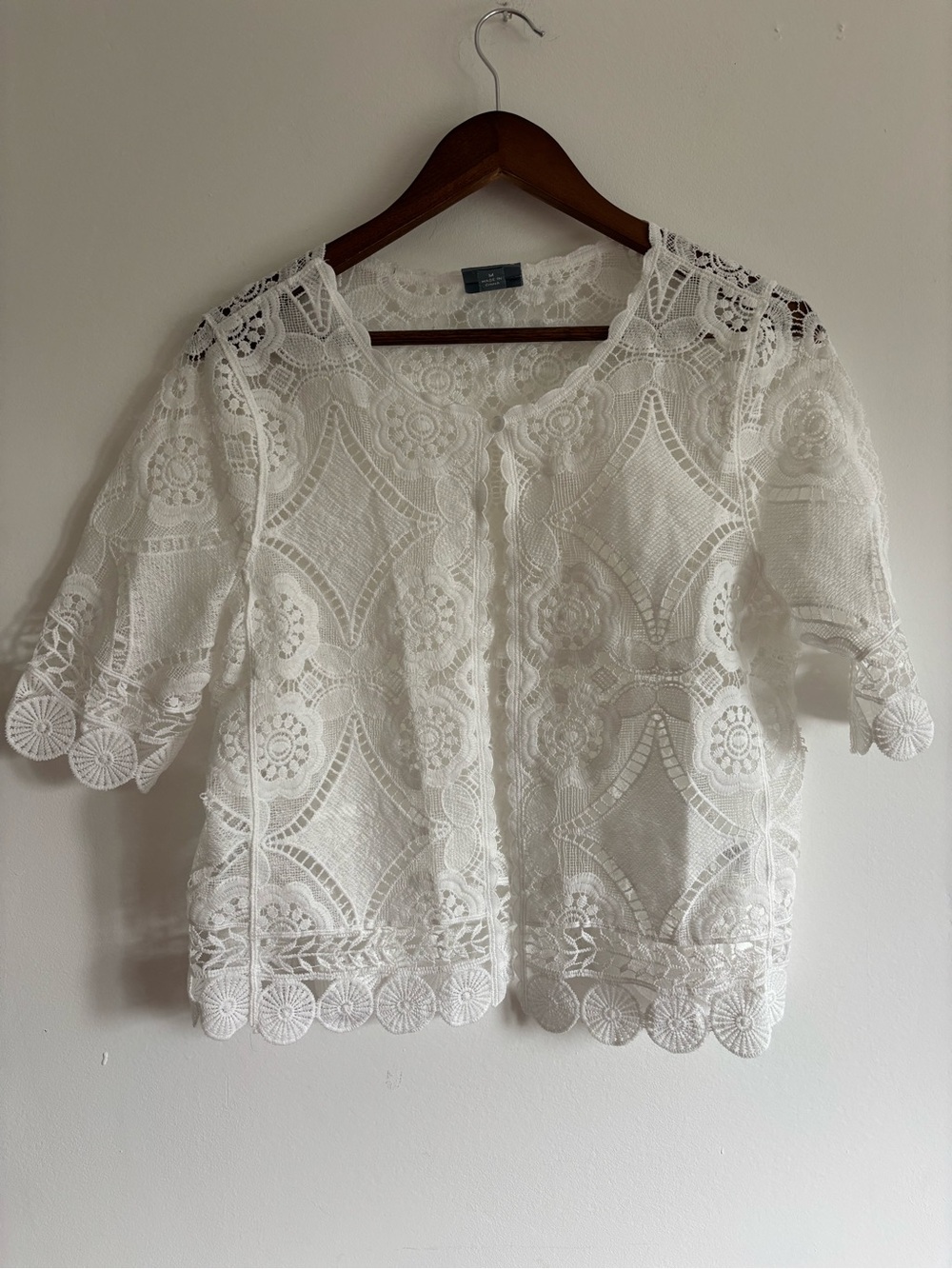 Rabbit Rabbit Rabbit White Lace Crochet Open-Front Blouse